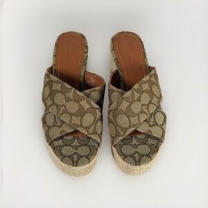 Womens Size 7.5B Coach Slide Espadrille Wedge With Signature Coach Print
